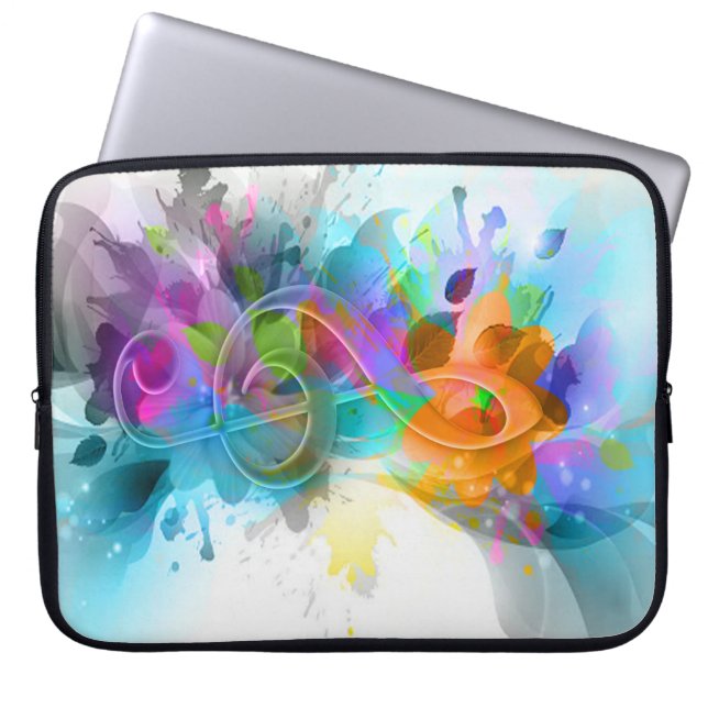 Mooie Colorful Waterverf Splatter Music-notitie Laptop Sleeve (Voorkant)