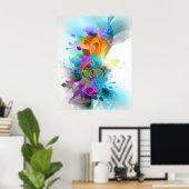 Mooie Colorful Waterverf Splatter Music-notitie Poster (Thuiskantoor)