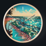 Mooie Comic Pop Art Style Beach Scene<br><div class="desc">Prachtige blauwe oceaangolven op een zandstrand met een  reflectie in het water. Palmbomen en sprankelend water en een bewolkte lucht.</div>