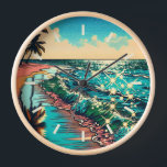 Mooie Comic Pop Art Style Beach Scene<br><div class="desc">Prachtige blauwe oceaangolven op een zandstrand met een  reflectie in het water. Palmbomen en sprankelend water en een bewolkte lucht.</div>