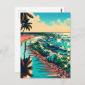 Mooie Comic Pop Art Style Beach Scene Briefkaart (Voorkant / Achterkant)