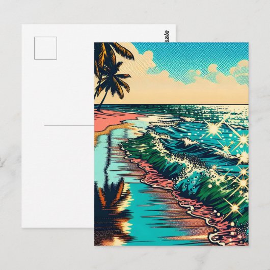 Mooie Comic Pop Art Style Beach Scene Briefkaart (Voorkant / Achterkant)