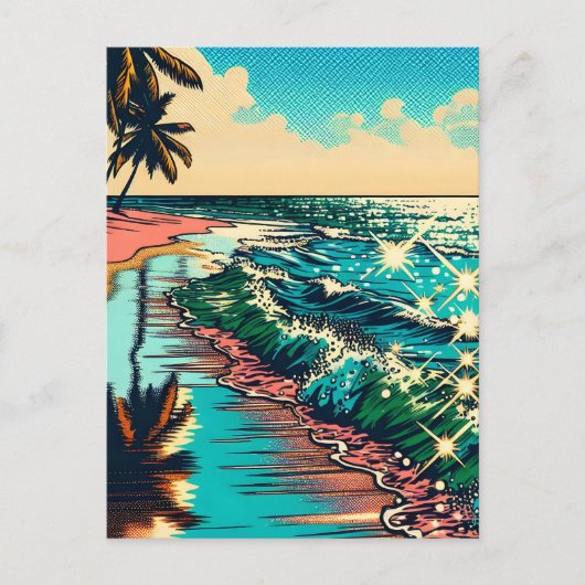 Mooie Comic Pop Art Style Beach Scene Briefkaart (Voorkant)