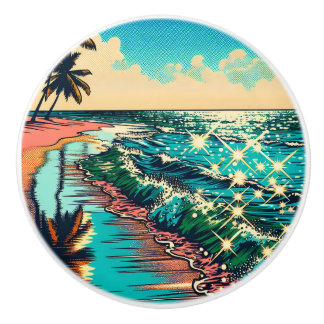 Mooie Comic Pop Art Style Beach Scene Keramische Knop