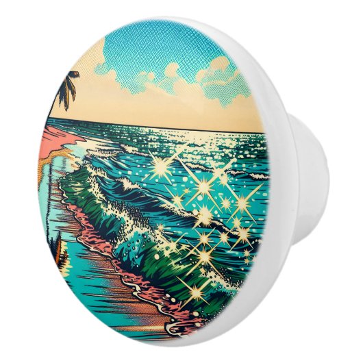 Mooie Comic Pop Art Style Beach Scene Keramische Knop (Rechts)