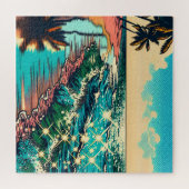 Mooie Comic Pop Art Style Beach Scene Legpuzzel (Horizontaal)