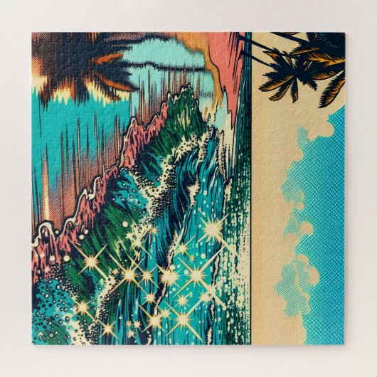 Mooie Comic Pop Art Style Beach Scene Legpuzzel (Horizontaal)