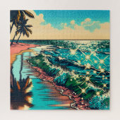 Mooie Comic Pop Art Style Beach Scene Legpuzzel (Verticaal)