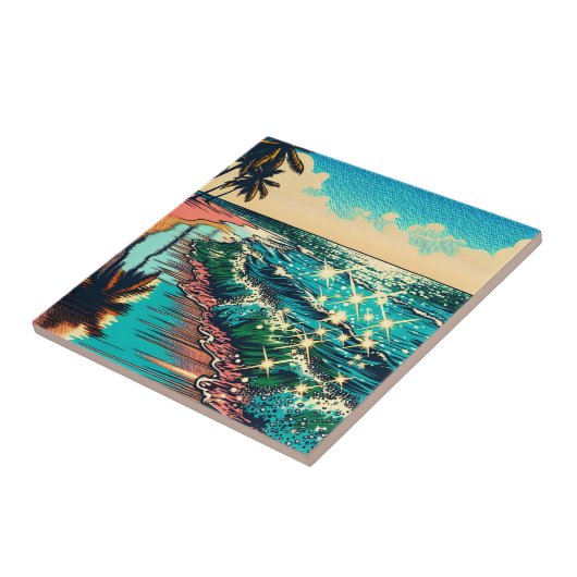 Mooie Comic Pop Art Style Beach Scene Tegeltje (Zijkant)