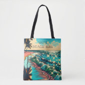Mooie Comic Pop Art Style Beach Scene Tote Bag (Voorkant)