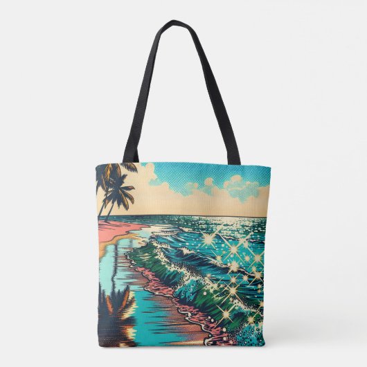 Mooie Comic Pop Art Style Beach Scene Tote Bag (Achterkant)