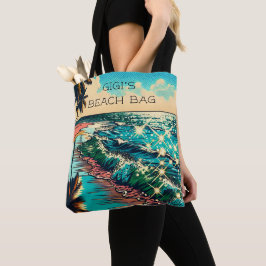 Mooie Comic Pop Art Style Beach Scene Tote Bag