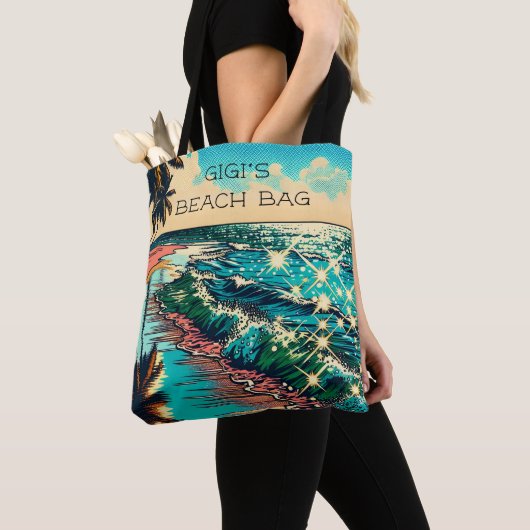 Mooie Comic Pop Art Style Beach Scene Tote Bag (Dichtbij)