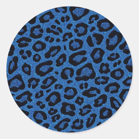 Mooie, coole blauwe luipaardehuid, glittereffecten ronde sticker (Voorkant)