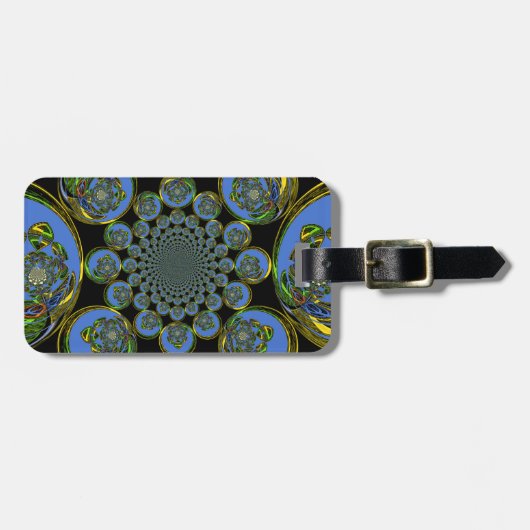 Mooie coole koningsblauwe zwarte caleidoscoop kuns bagagelabel (Voorkant horizontaal)