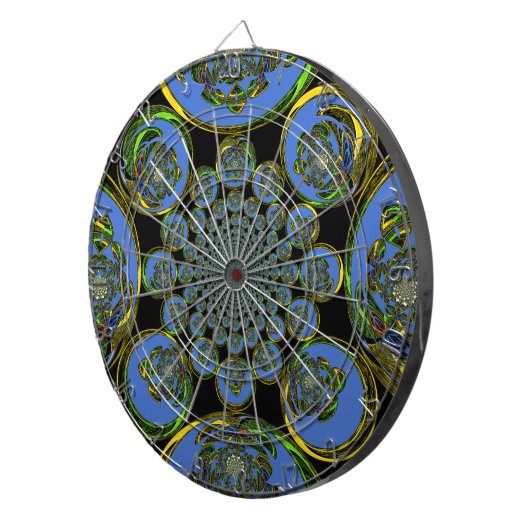 Mooie coole koningsblauwe zwarte caleidoscoop kuns dartbord (Voorkant Rechts)