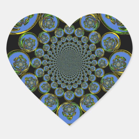 Mooie coole koningsblauwe zwarte caleidoscoop kuns hart sticker (Voorkant)