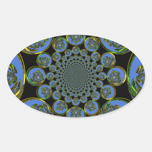 Mooie coole koningsblauwe zwarte caleidoscoop kuns ovale sticker (Voorkant)