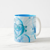 Mooie coole muzieknoten samen als hart tweekleurige koffiemok (Voorkant rechts)