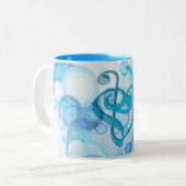 Mooie coole muzieknoten samen als hart tweekleurige koffiemok (Voorkant links)