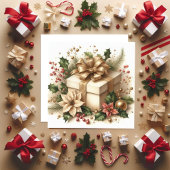 Mooie Coquette Hulst en Gouden Strik Feestdagenkaart