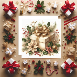 Mooie Coquette Hulst en Gouden Strik Feestdagenkaart