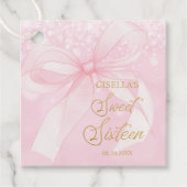 Mooie Coquette Roze Lint Bogen Sweet 16 Sixteen Bedankjes Labels (Voorkant)