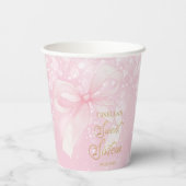 Mooie Coquette Roze Lint Bogen Sweet 16 Sixteen Papieren Bekers (Achterkant)