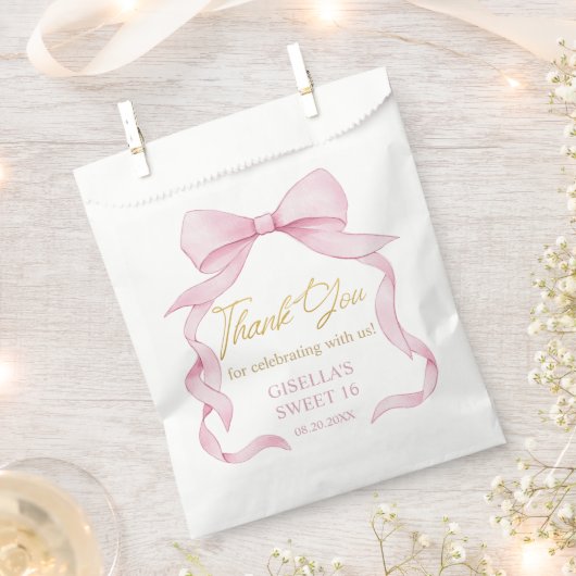 Mooie Coquette Roze Lint Bogen Sweet Sixteen 16 Bedankzakje (Geknipt)