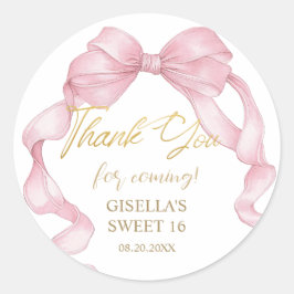 Mooie Coquette Roze Lint Bogen Sweet Sixteen 16 Ronde Sticker