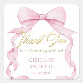 Mooie Coquette Roze Lint Bogen Sweet Sixteen 16 Vierkante Sticker