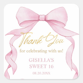 Mooie Coquette Roze Lint Bogen Sweet Sixteen 16 Vierkante Sticker