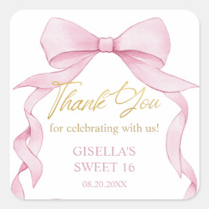 Mooie Coquette Roze Lint Bogen Sweet Sixteen 16 Vierkante Sticker