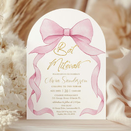 Mooie Coquette Roze Lint Strikken Bat Mitzvah Boog Kaart