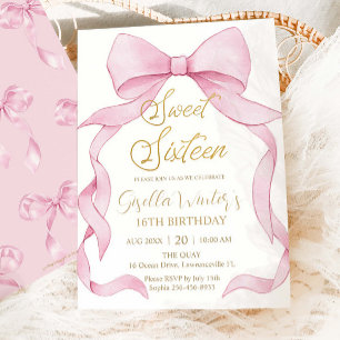 Mooie Coquette Roze Ribbon Bows Sweet 16 Verjaarda Kaart