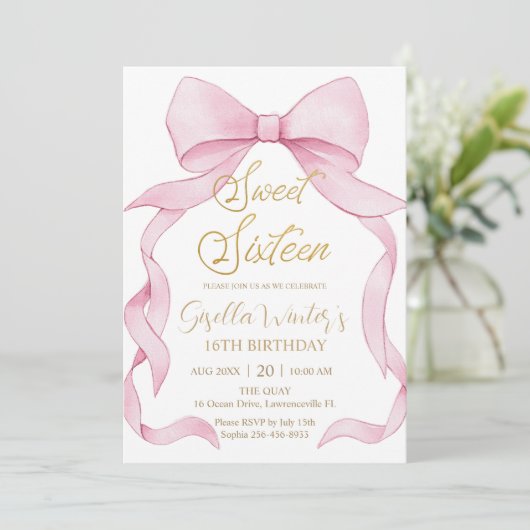 Mooie Coquette Roze Ribbon Bows Sweet 16 Verjaarda Kaart (Staand voorkant)