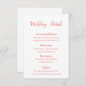 Mooie Coral en White Wedding details Informatiekaartje (Voorkant / Achterkant)