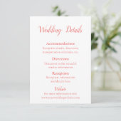 Mooie Coral en White Wedding details Informatiekaartje (Staand voorkant)