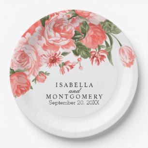 Mooie Coral Floral Flowers Napels Papieren Bordje