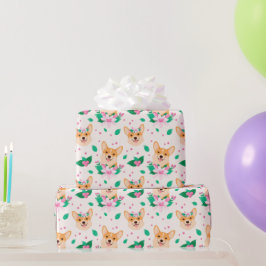 Mooie Corgi Bloemen Inpakpapier