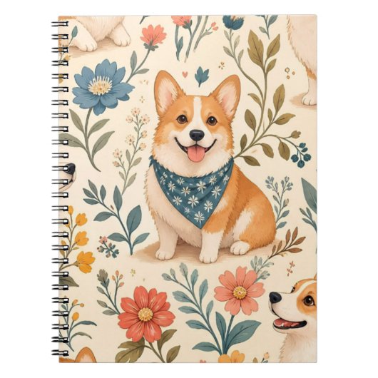 Mooie Corgi Bloementuin Patroon Notitieboek (Voorkant)