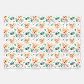 Mooie Corgi Bloemige Inpakpapier Set van 3 Vel (Voorkant)