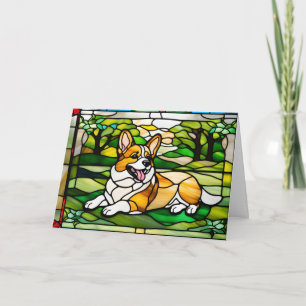Mooie Corgi Glas-in-Lood Kaart