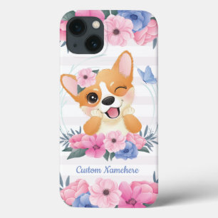 Mooie Corgi Hond Bloemenkrans Blauwe Vlinder Op Ma Case-Mate iPhone Case