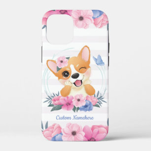Mooie Corgi Hond Bloemenkrans Blauwe Vlinder Op Ma Case-Mate iPhone Case