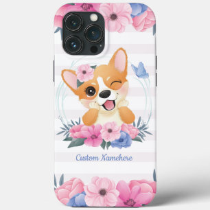 Mooie Corgi Hond Bloemenkrans Blauwe Vlinder Op Ma Case-Mate iPhone Case