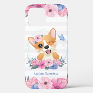 Mooie Corgi Hond Bloemenkrans Blauwe Vlinder Op Ma Case-Mate iPhone Case