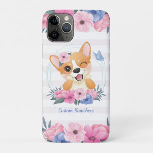 Mooie Corgi Hond Bloemenkrans Blauwe Vlinder Op Ma Case-Mate iPhone Case