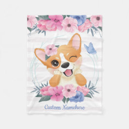 Mooie Corgi Hond Bloemenkrans Blauwe Vlinder Op Ma Fleece Deken