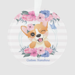 Mooie Corgi Hond Bloemenkrans Blauwe Vlinder Op Ma Ornament